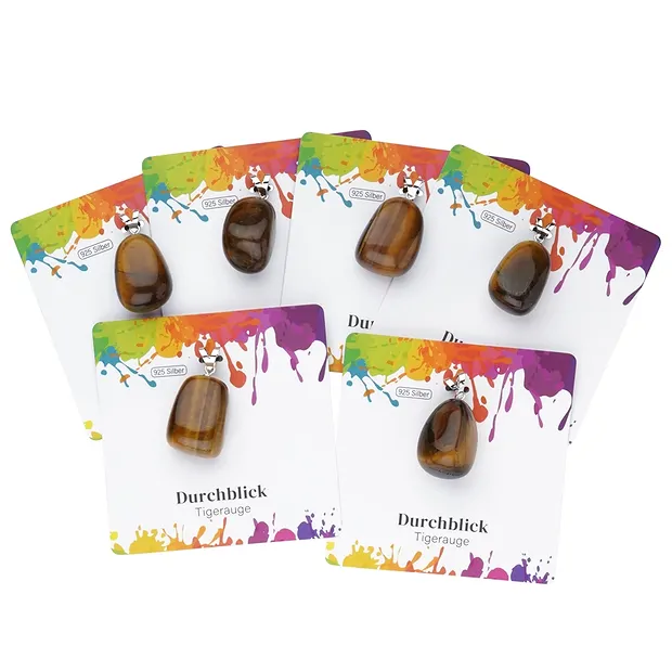 Ciondolo Occhio di tigre, pietra burattata grande, rodiato | Marco Schreier