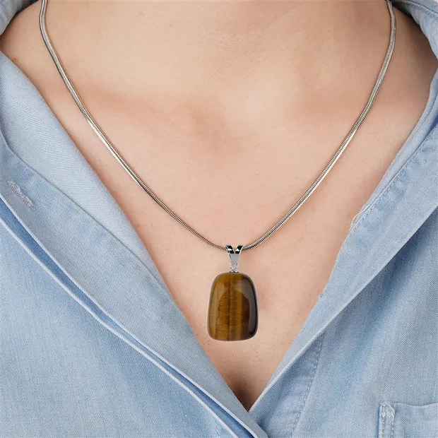 Pendentif Oeil-de-tigre, Pierre roulée grande, rhodié  | Marco Schreier