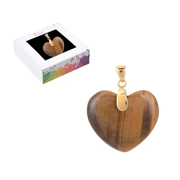 Colgante Ojo de tigre, corazón (28 mm), 4,2 cm, chapado en oro | Marco Schreier