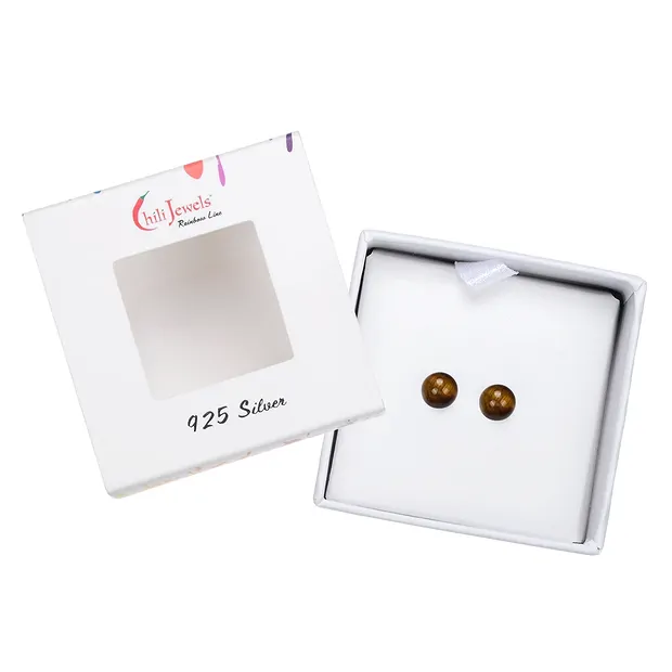 Earstuds Tiger's Eye, ball, 6mm, rhodiniert | wholesaler gems & healing stones