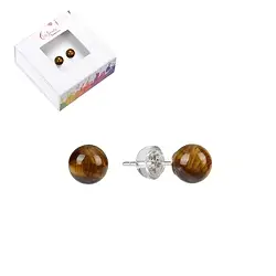 0615345106 Earstuds Tiger's Eye, ball, 6mm, rhodiniert | wholesaler gems & healing stones