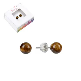 Earstuds Tiger's Eye, ball, 6mm, rhodiniert | wholesaler gems & healing stones
