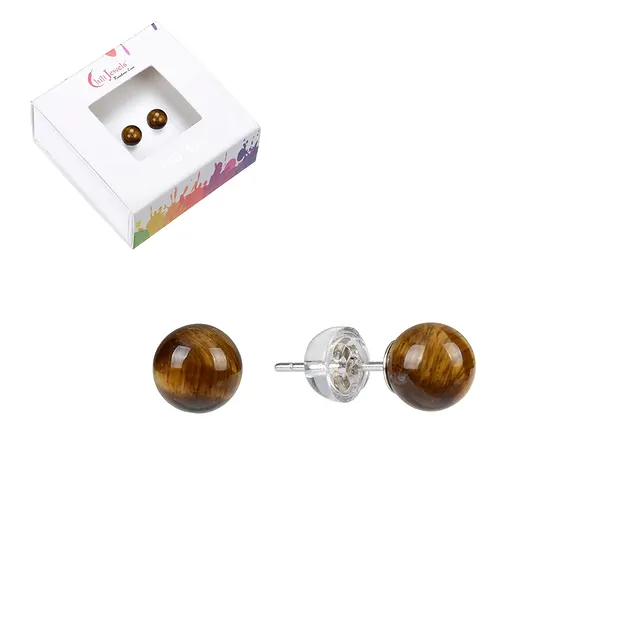 Ohrstecker Tigerauge, Kugel, 6mm, rhodiniert | Edelsteine, Heilsteine & Schmuck