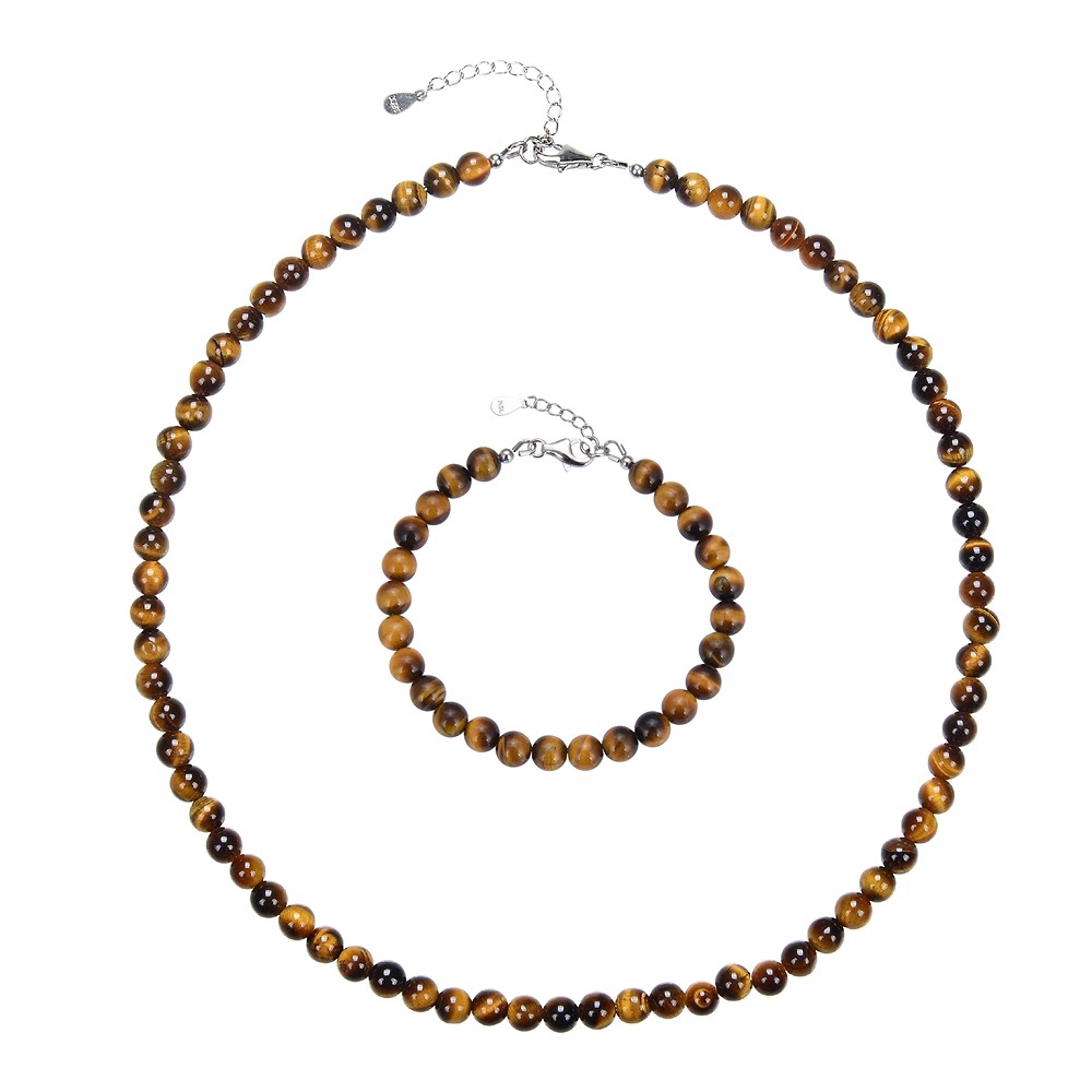Earrings Tiger's Eye 6mm beads, rhodiniert, gift box | Marco Schreier