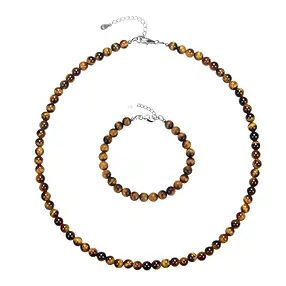 Earrings Tiger's Eye 6mm beads, rhodiniert, gift box | Marco Schreier