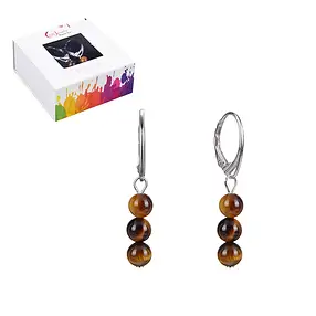 Earrings Tiger's Eye 6mm beads, rhodiniert, gift box | Marco Schreier