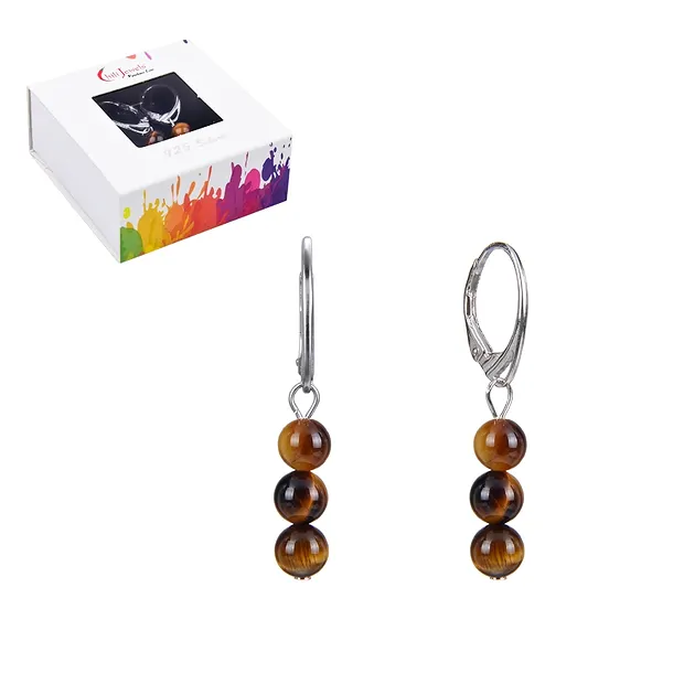 Boucles d'oreilles avec crochets Oeil-de-tigre boules 6mm, rhodié, boîte cadeau | Marco Schreier