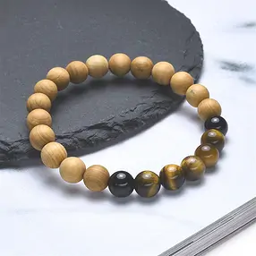 Bracelet, Tiger's Eye, Tourmaline (black), sandalwood, 8mm, 17cm | Marco Schreier