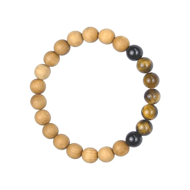 Bracelet, Tiger's Eye, Tourmaline (black), sandalwood, 8mm, 17cm | Marco Schreier