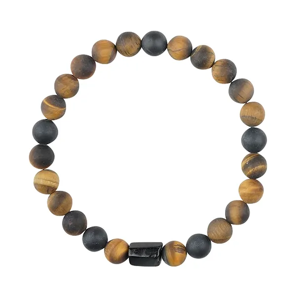 Pulsera, Ojo de tigre, Turmalina negra (chorlo), cuentas 8mm | Marco Schreier
