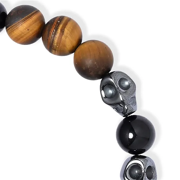 Pulsera de calavera de cristal, Ojo de tigre, Turmalina negra (chorlo) y Hematita (21 cm) | Marco Schreier