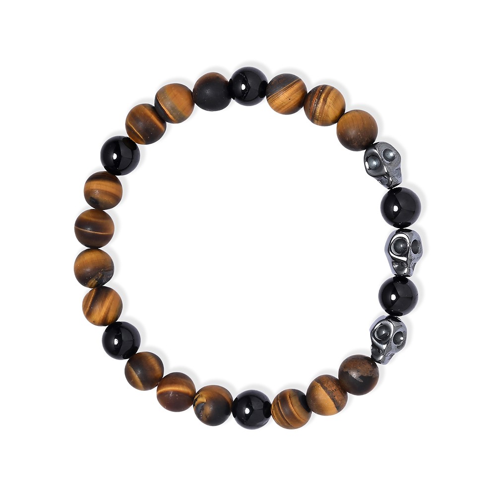Crystal Skull, Tiger's Eye, Tourmaline (black), and Hematite Bracelet (21 cm) | Marco Schreier