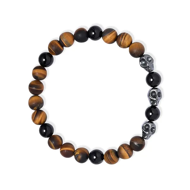 Pulsera de calavera de cristal, Ojo de tigre, Turmalina negra (chorlo) y Hematita (21 cm) | Marco Schreier