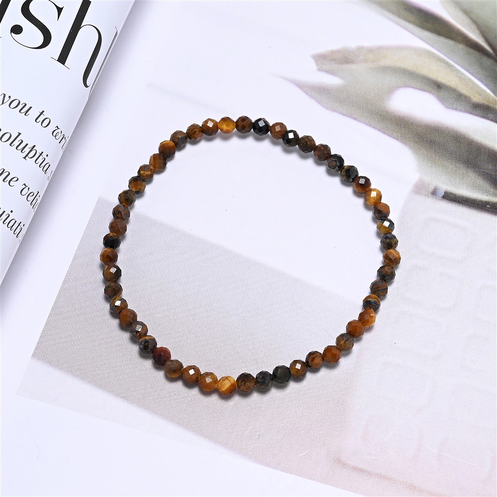 Bracciale, Occhio di tigre (Oro), perline da 03 mm, sfaccettate, 14 cm (corto) | Marco Schreier