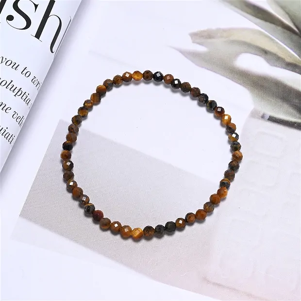 Bracelet, Oeil-de-tigre (Or), 03mm boules, facettes, 14cm (court) | Marco Schreier