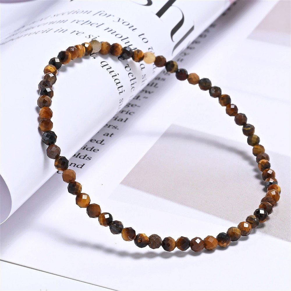 Bracciale, Occhio di tigre (Oro), perline da 03 mm, sfaccettate, 19 cm | Marco Schreier