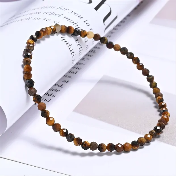 Bracciale, Occhio di tigre (Oro), perline da 03 mm, sfaccettate, 19 cm | Marco Schreier