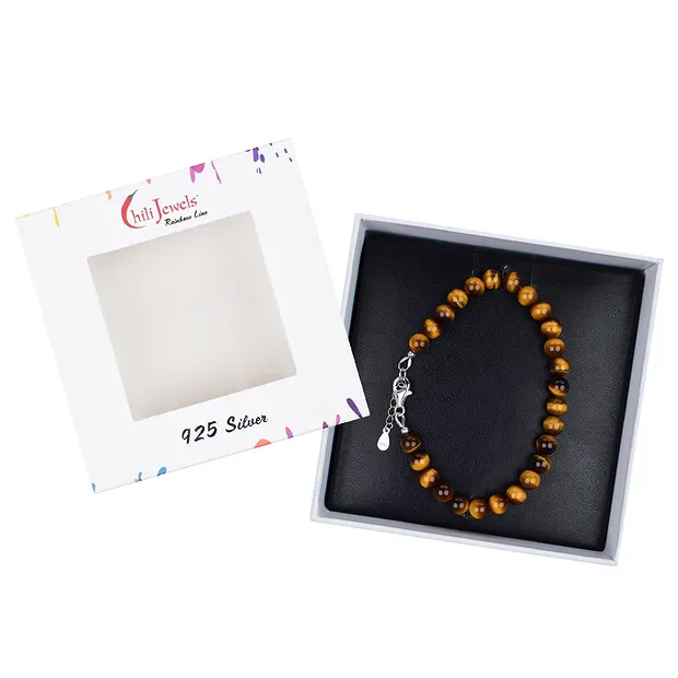 Pulsera Ojo de tigre, cuentas de 6 mm, alargador de cadena, rodinado, caja de regalo | Marco Schreier