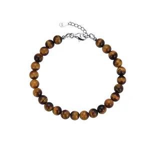Armband Tigerauge, Kugeln (6mm), rhodiniert | Edelsteine, Heilsteine & Schmuck
