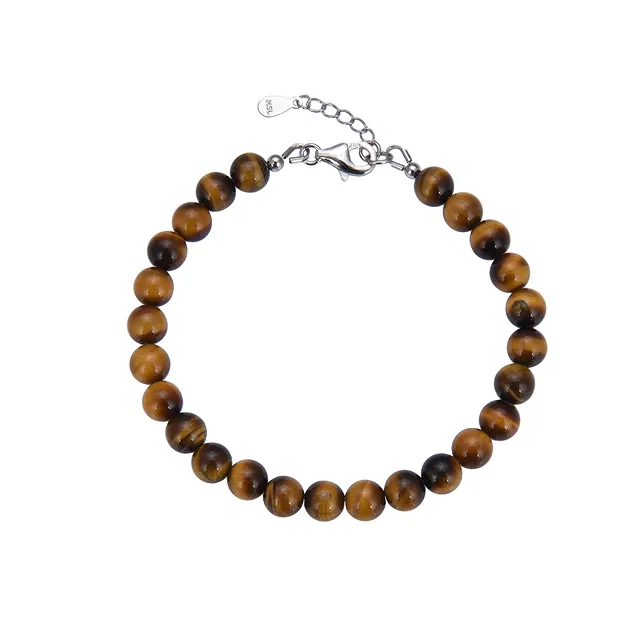 Armband Tigerauge, Kugeln (6mm), rhodiniert | Edelsteine, Heilsteine & Schmuck