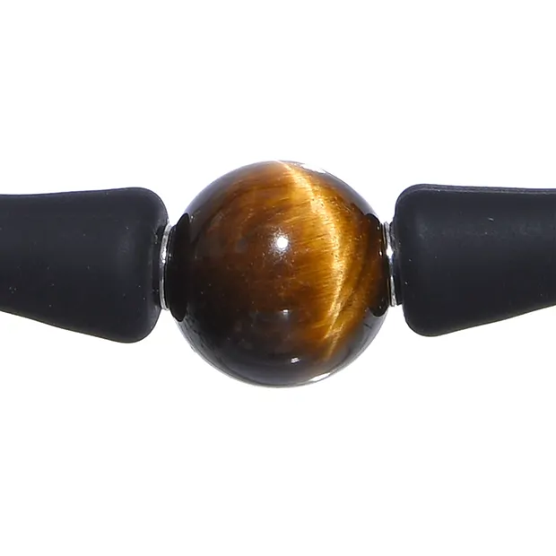 Armband Tigerauge Kugel (10mm), Silikon (schwarz), 18cm | Marco Schreier