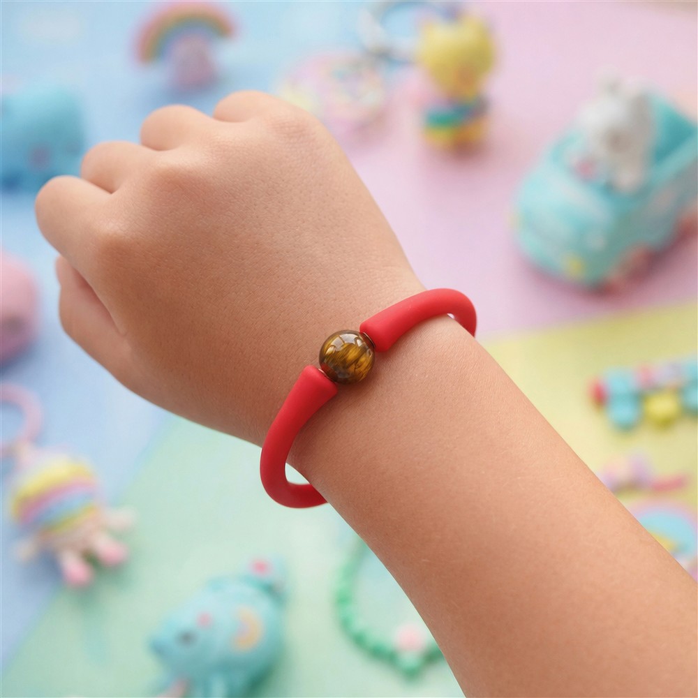 Bracelet tiger's eye ball (8mm), silicone (red), 15cm (short) | Marco Schreier
