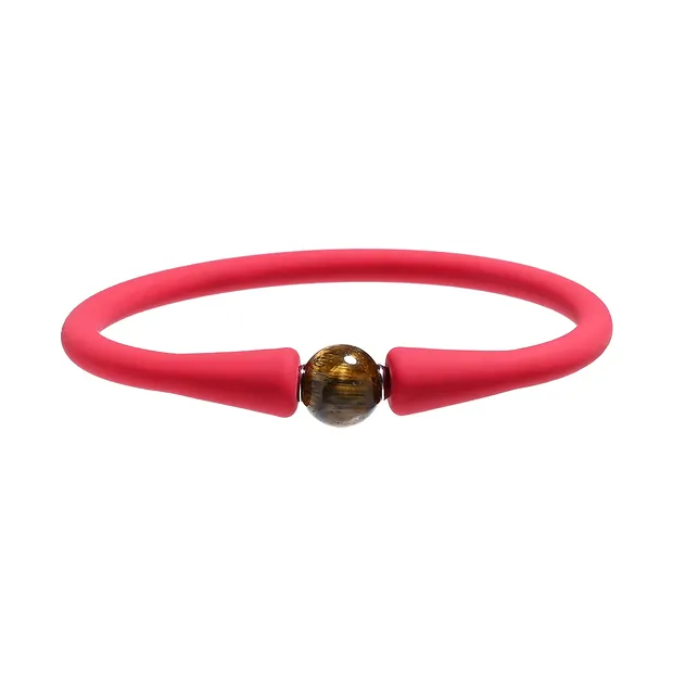 Armband, Tigerauge, Kugel (8mm) mit Silikon (rot), 15cm (kurz) | Marco Schreier