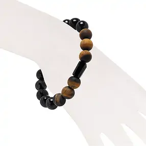 Bracelet, Shungite (stab.), Oeil-de-tigre, Schorl, boules 10mm | Marco Schreier