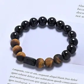 Bracelet, Shungite (stab.), Oeil-de-tigre, Schorl, boules 10mm | Marco Schreier