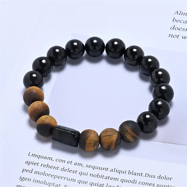 Bracelet, Shungite (stab.), Tiger's Eye, Tourmaline (black), 10mm beads | Marco Schreier
