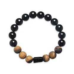 0615364652 Bracelet, Shungite (stab.), Tiger's Eye, Tourmaline (black), 10mm beads | Marco Schreier