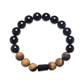 Bracelet, Shungite (stab.), Oeil-de-tigre, Schorl, boules 10mm | Marco Schreier