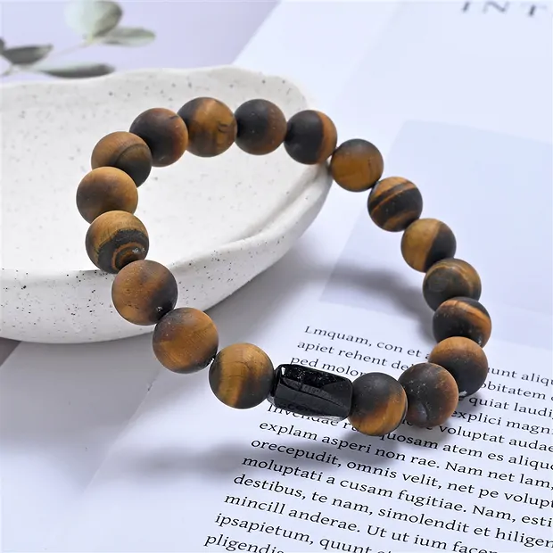 Bracelet, Oeil-de-tigre, Schorl, boules en perles rondes 10mm | Marco Schreier