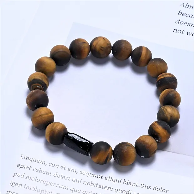Armband, Tigerauge, Schörl, 10mm Kugeln  | GH Edelsteine, Heilsteine & Schmuck
