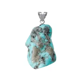 Turquoise pendant (stab.), flat nugget, 2.8 - 3.5 cm, rhodiniert | Marco Schreier