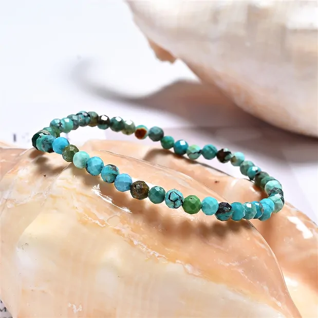 Bracelet en perles rondes Turquoise (stab.), 04mm boules, facettées | Marco Schreier