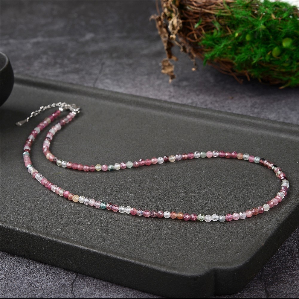 Necklace Tourmaline beads (3mm), faceted rhodiniert, extension chain | Marco Schreier