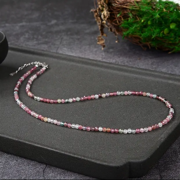 Necklace tourmaline, beads (3mm), faceted, rhodiniert | Marco Schreier