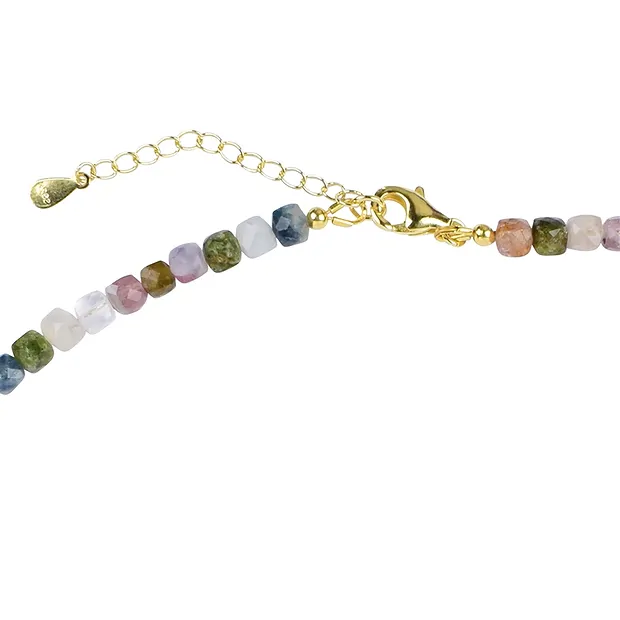 Collana Tormalina (colorata), cubo (4 mm), sfaccettato, placcato oro | Marco Schreier