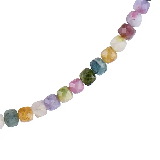 Collana Tormalina (colorata), cubo sfaccettato (4 mm), placcato oro, catena di estensione | Marco Schreier