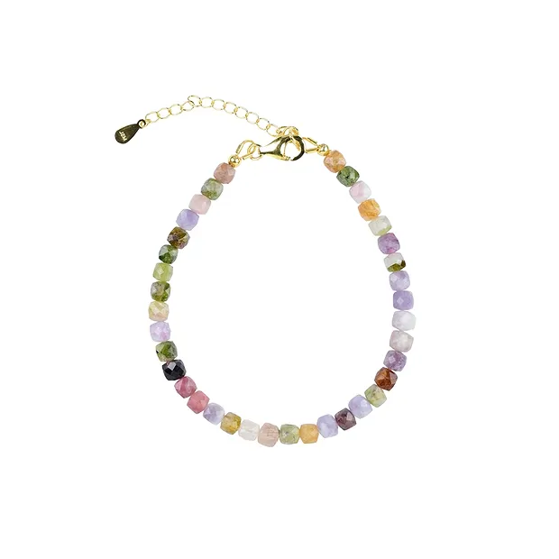Tourmaline (multicolour) necklace, cube (4mm), faceted, gold-plated | Marco Schreier