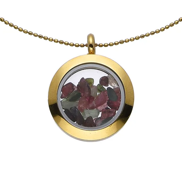 Pendentif Tourmaline (polychrome), 3,0cm, acier inoxydable, avec Chaînes | Marco Schreier