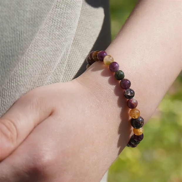 Bracelet, Tourmaline (polychrome), os de dinosaure, 14cm (pour enfants) | Marco Schreier