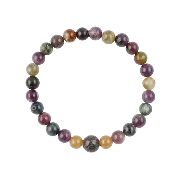 Bracelet, Tourmaline (multicolour), dinosaur bone, 14cm (for children) | Marco Schreier