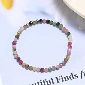 Pulsera, Turmalina (coloreada), cuentas de 03mm, facetada, 14cm (corta) | Marco Schreier