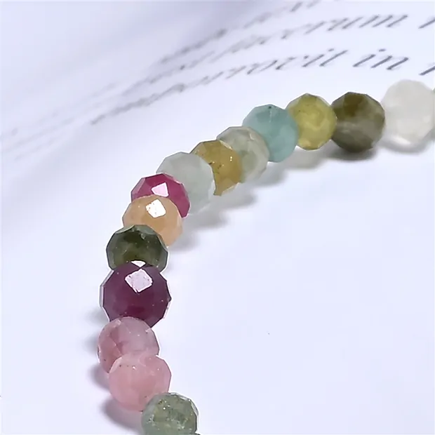 Bracelet, Tourmaline (multicolour), 03mm beads, faceted, 19cm | Marco Schreier