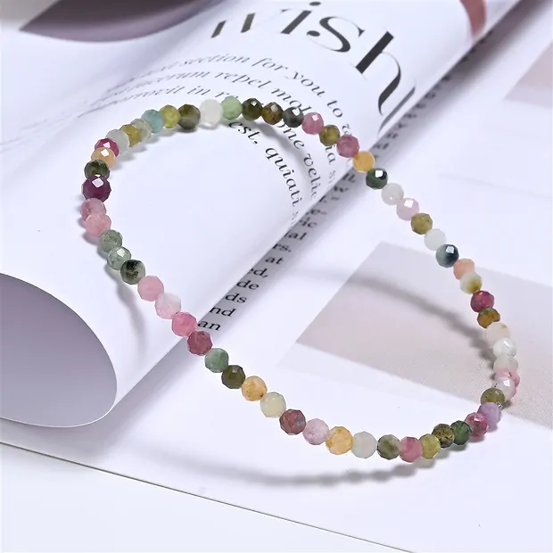 Pulsera, Turmalina (coloreada), cuentas de 03mm, facetadas, 19cm | Marco Schreier