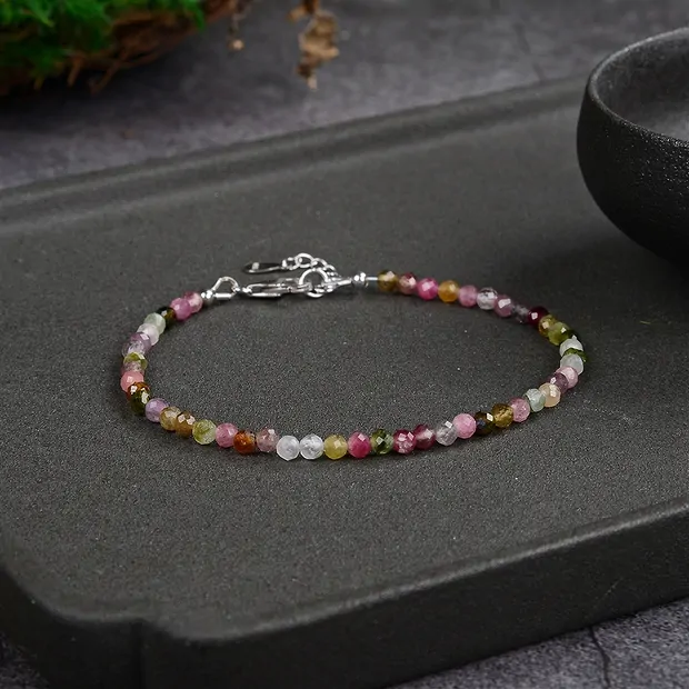 Armband  Turmalin (bunt) Kugeln (3mm), facettiert rhodiniert, Verlängerungskettchen | Marco Schreier