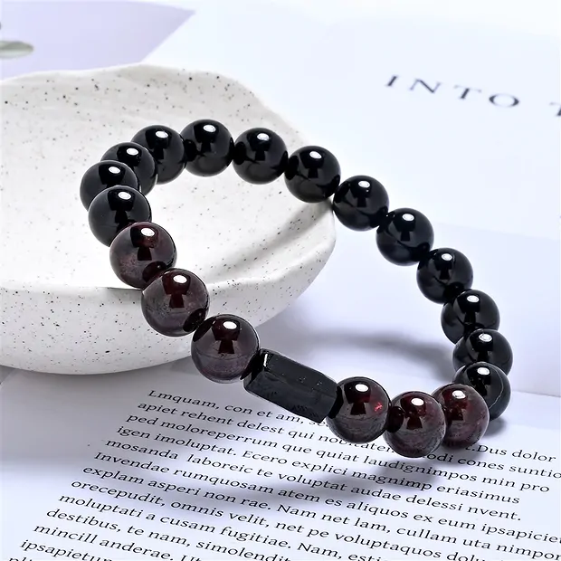 Bracciale, Schorl, granato, perline da 10 mm | grossista gemme e pietre curative