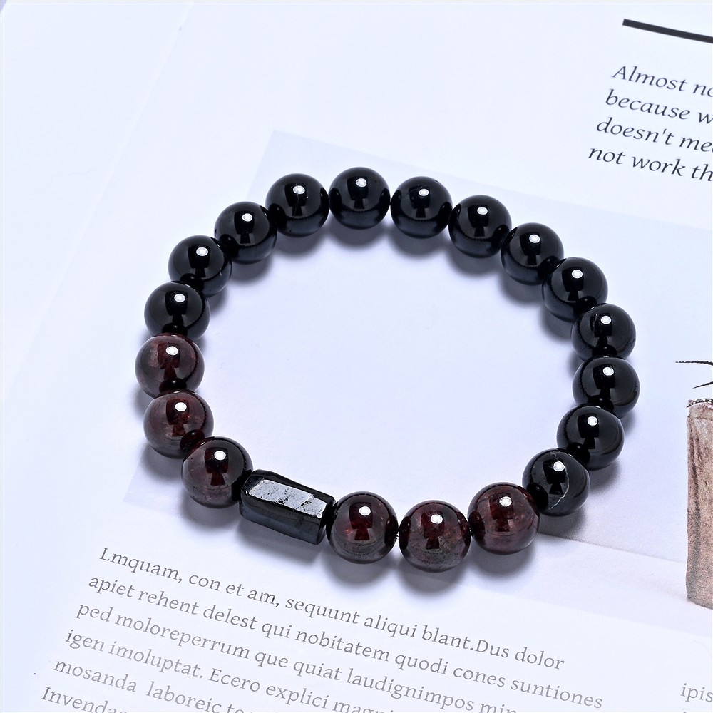 Bracciale, Schorl, granato, perline da 10 mm | grossista gemme e pietre curative